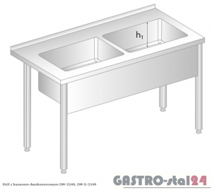 Stół z basenem dwukomorowym DM 3249 szerokość: 600 mm, głębokość: 400 mm (1200x600x850)