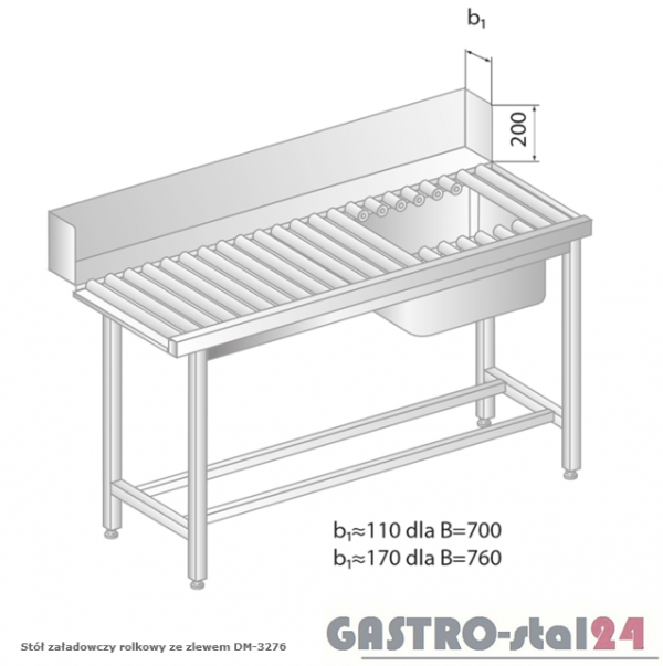 Stół załadowczy rolkowy ze zlewem DM 3276 szerokość: 700 mm (1200x700x850)