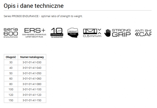 Poziomnica PRO PRO600 ENDURANCE  50cm