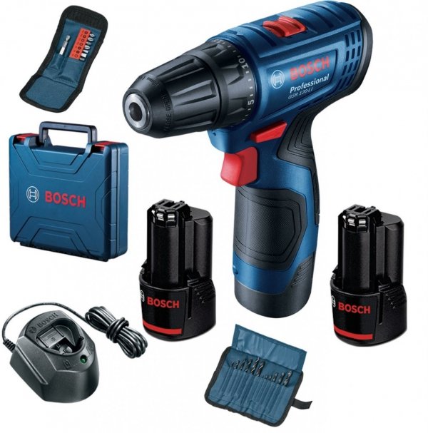 Wiertarko-wkrętarka akumulatorowa Bosch GSR 120-Li 2x2Ah 12V + bity i wiertła