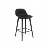 Muuto FIBER Hoker z Oparciem - Stołek Barowy 65 cm Czarny / Siedzisko Tapicerowane Czarna Skóra
