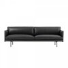Muuto OUTLINE Sofa 3-Osobowa - Czarna Skóra / Czarne Nogi