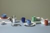 Lyngby Porcelain RHOMBE Filiżanka do Herbaty 390 ml Niebieska z Czerwonym Spodkiem
