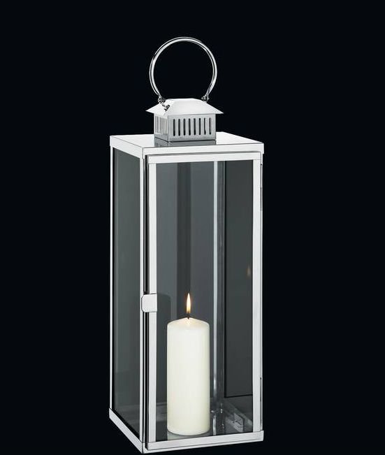 Lanterna Da Esterno Cilio 293630 Torre In Acciaio Inox: Design Elegante Con Vetro, 53 Cm - Portacandela Da Giardino