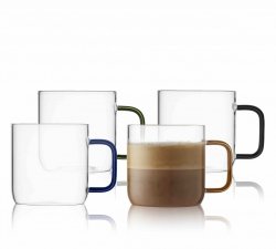 Lyngby Glass TORINO Szklanki do Kawy, Herbaty / Gorących Napojów 300 ml Kolorowe Uchwyty
