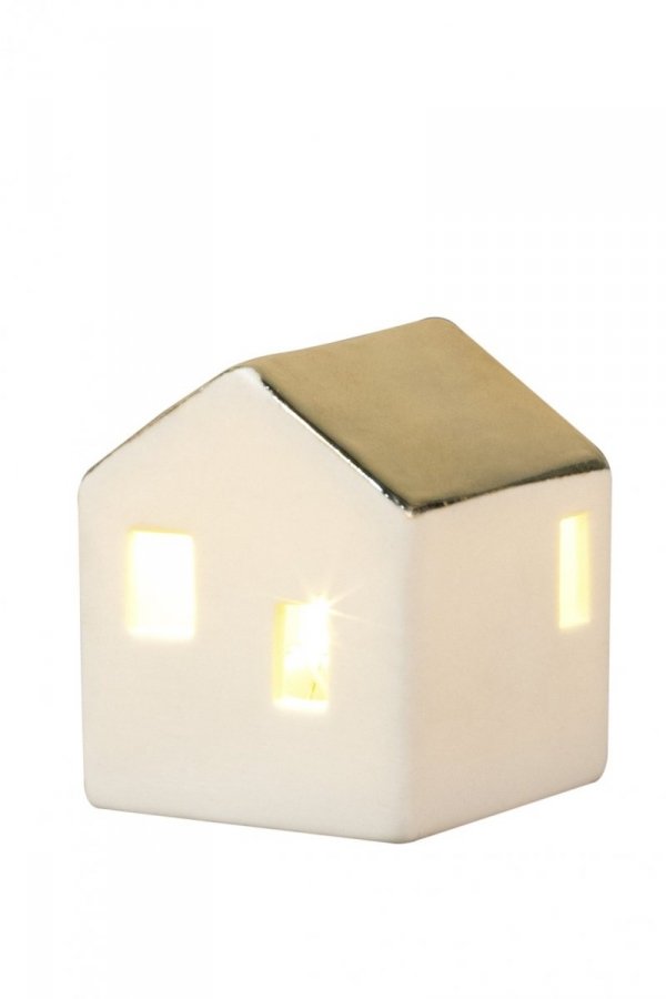 Rader HOME Porcelanowy Lampion LED Domek z Metalicznym Dachem - M