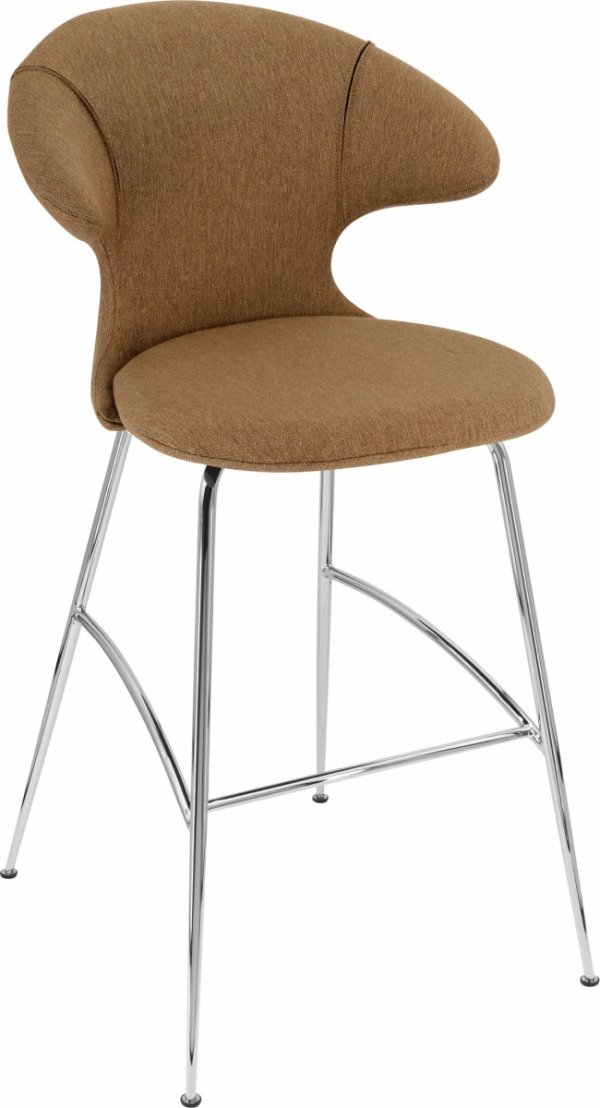 Umage TIME FLIES Hoker - Tapicerowane Krzesło Barowe na Chromowanych Nogach 112 cm / Karmelowe