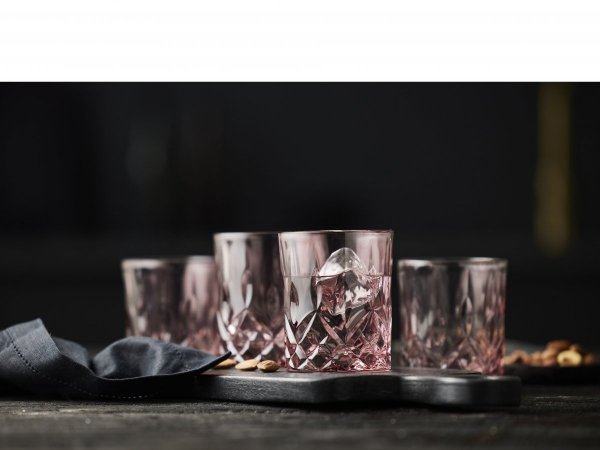 Lyngby Glass SORRENTO Kolorowe Szklanki do Drinków, Whisky 320 ml 4 Szt. / Różowe