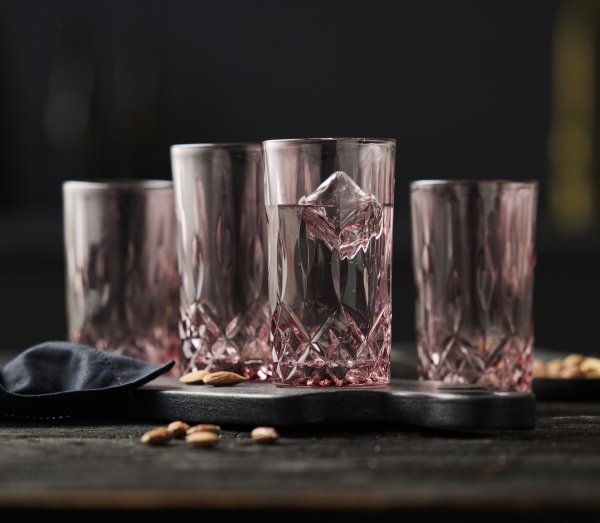 Lyngby Glass SORRENTO Kolorowe Wysokie Szklanki Long Drink 380 ml 4 Szt. / Różowe