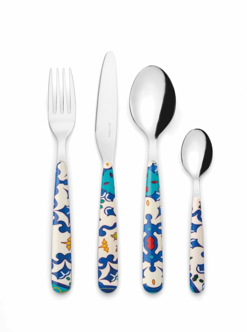 Guzzini FLOWER LEMON Zestaw Sztućców - Komplet 24 El. dla 6 Osób / Niebieski