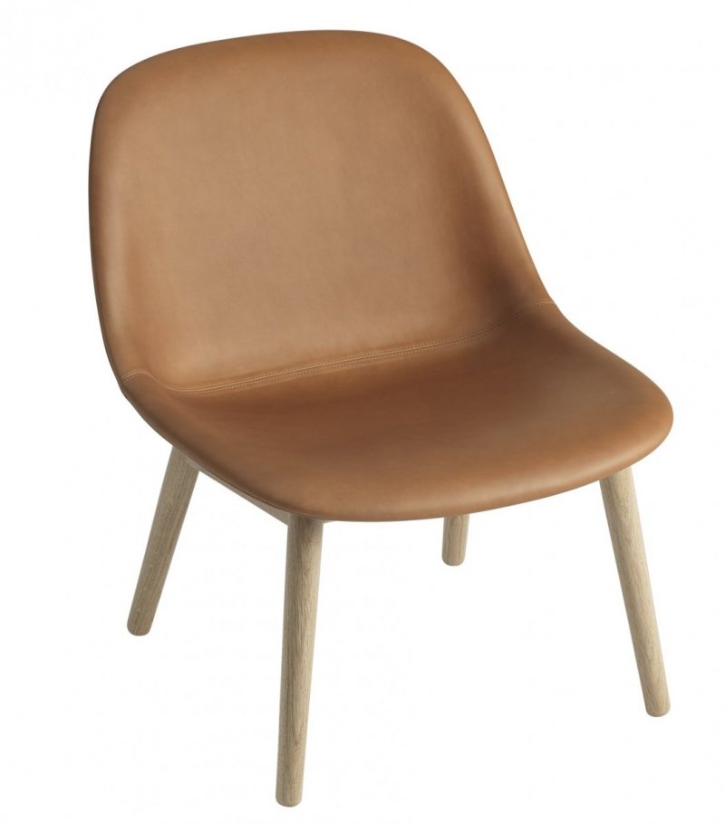 Muuto FIBER LOUNGE Fotel Tapicerowany - Skóra Brązowa Cognac / Rama Drewniana
