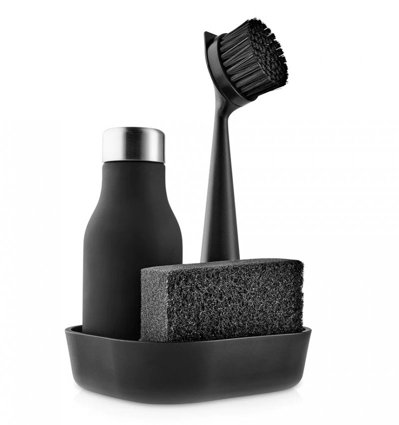 Eva Solo WASHING UP Zestaw Organizer do Zlewu - Dozownik do Płynu, Szczotka i Gąbka / Czarny