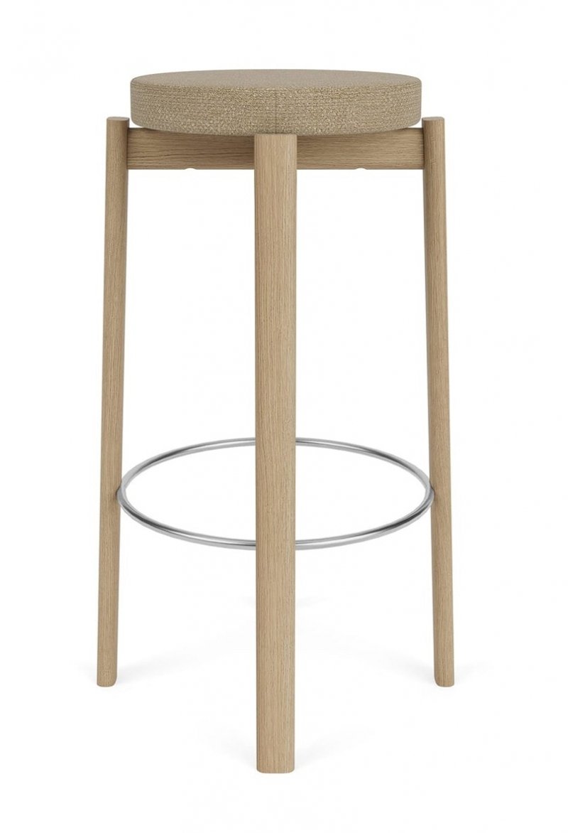 Audo PASSAGE Hoker - Krzesło Barowe 75 cm Dąb Naturalny / Siedzisko Tapicerowane - Tkanina Bouclé 02