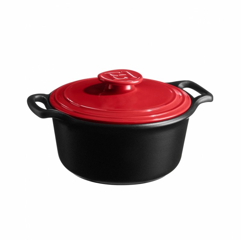 Emile Henry SUBLIME+ Garnek Ceramiczny 5,5 l / Czarny z Czerwoną Pokrywką