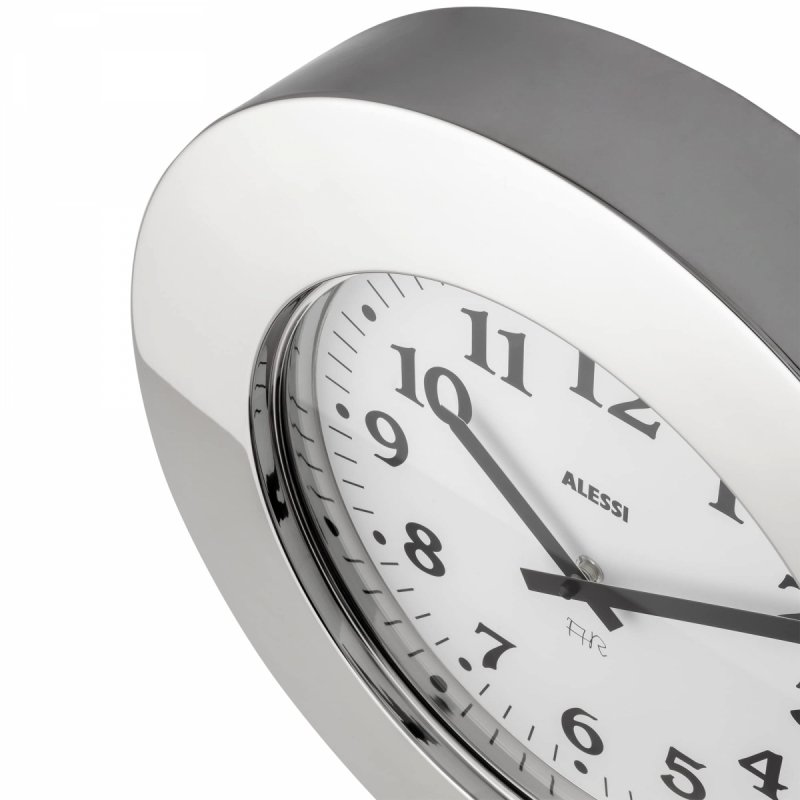 Alessi MOMENTO Stalowy Zegar Ścienny 40 cm Srebrny Połysk