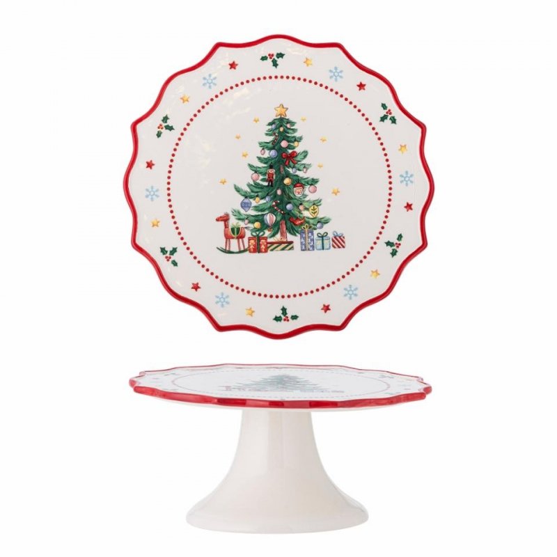 Bloomingville CHRISTMAS NAIVE Świąteczna Patera - Talerz do Ciasta 21 cm / Biała