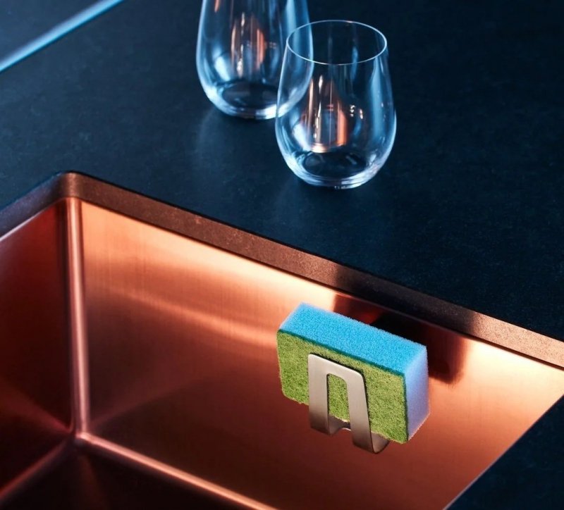 Happy Sinks KITCHEN Magnetyczny Uchwyt na Gąbkę do Zlewu / Srebrny Stalowy