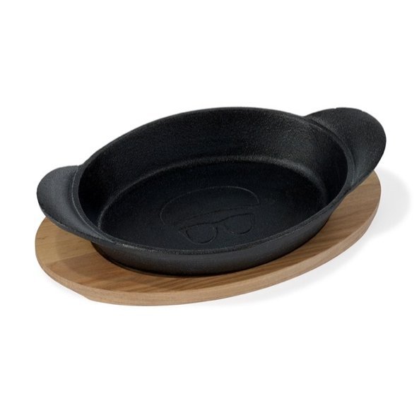Holm PLATE Talerz / Półmisek Głęboki Żeliwny 21 cm na Drewnianej Podstawce
