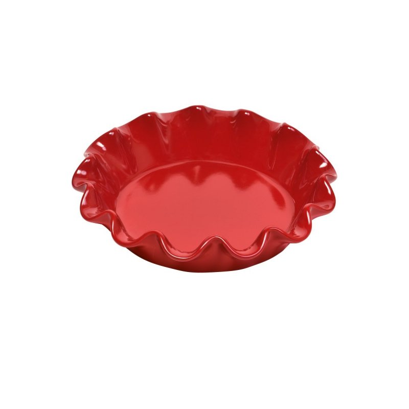Emile Henry NATURAL CHIC Ceramiczna Forma do Tarty 27 cm z Falbaną - Czerwona
