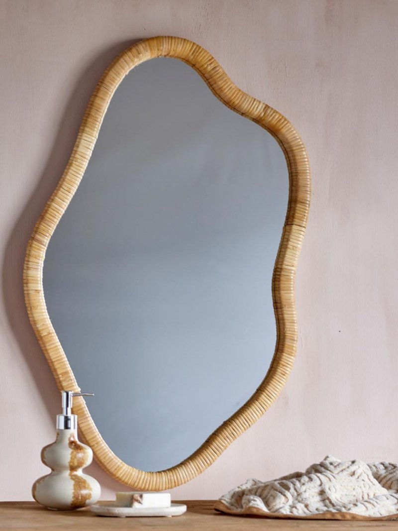 Bloomingville ASHLIE Lustro Ścienne w Rattanowej Ramie 80 cm