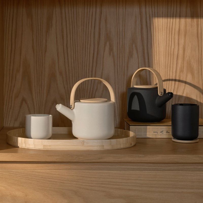 Stelton THEO Kubek z Podstawką Bambusową 250 ml / Czarny