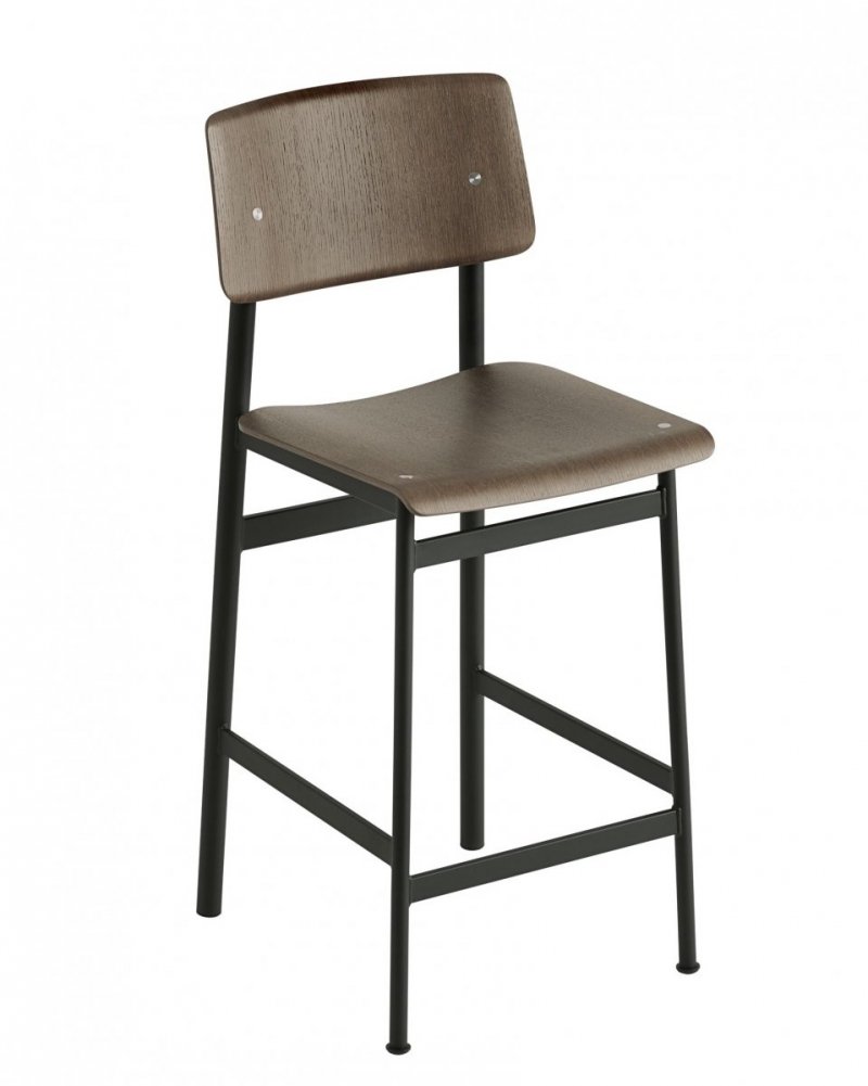 Muuto LOFT Hoker - Stołek Barowy 65 cm Czarny / Siedzisko Ciemnobrązowe