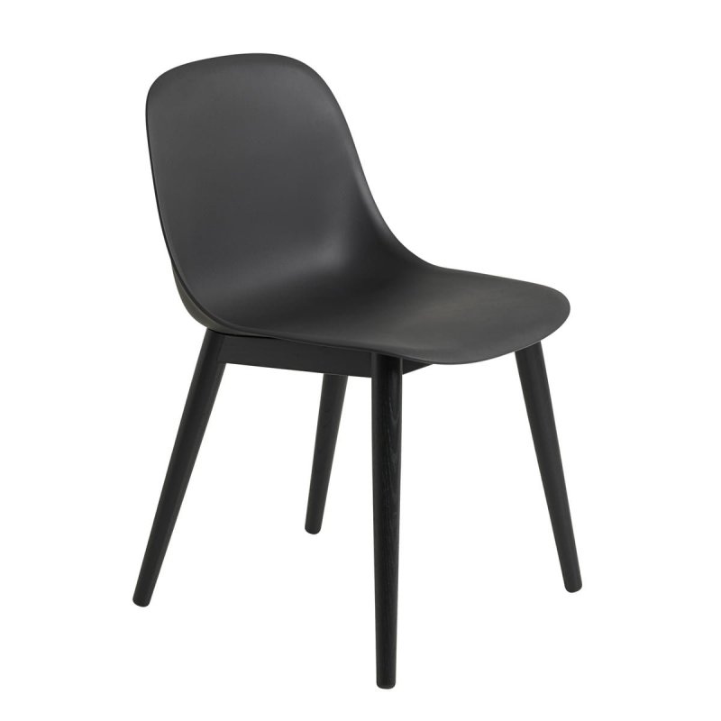 Muuto FIBER SIDE Krzesło z Drewnianą Ramą - Czarne