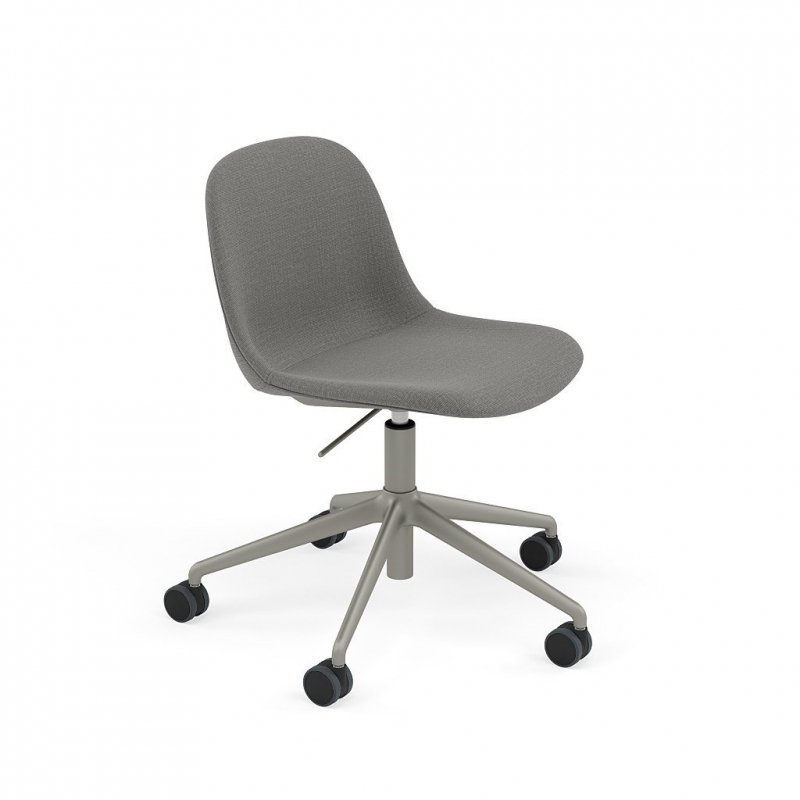 Muuto FIBER SIDE Krzesło Obrotowe na Kółkach i z Regulacją Wysokości / Szare Tapicerowane - Tkanina Canvas 134