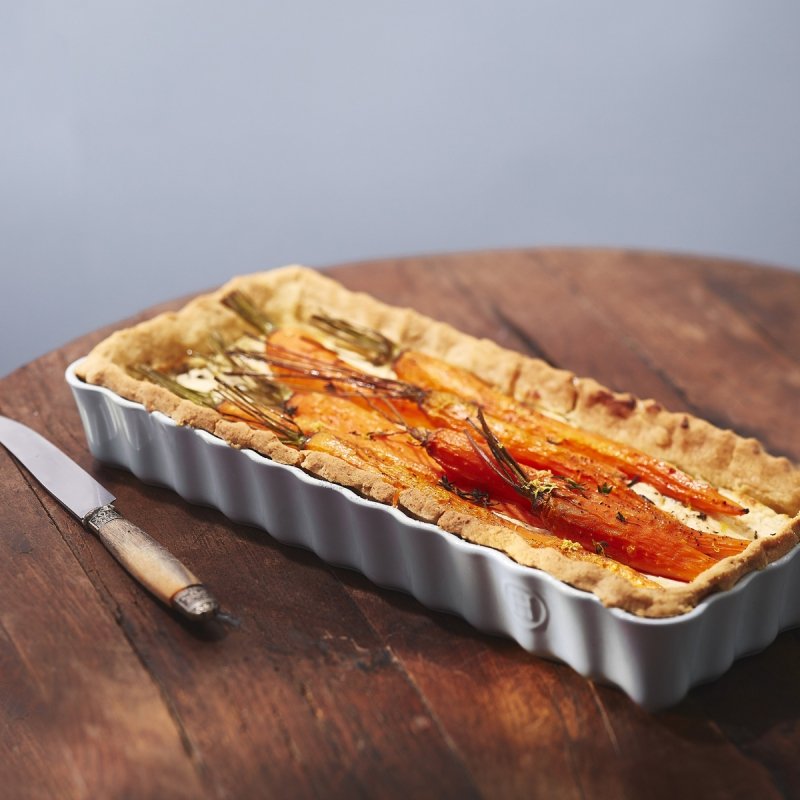 Emile Henry NATURAL CHIC Ceramiczna Forma do Tarty 36 cm Prostokątna / Szara Perła