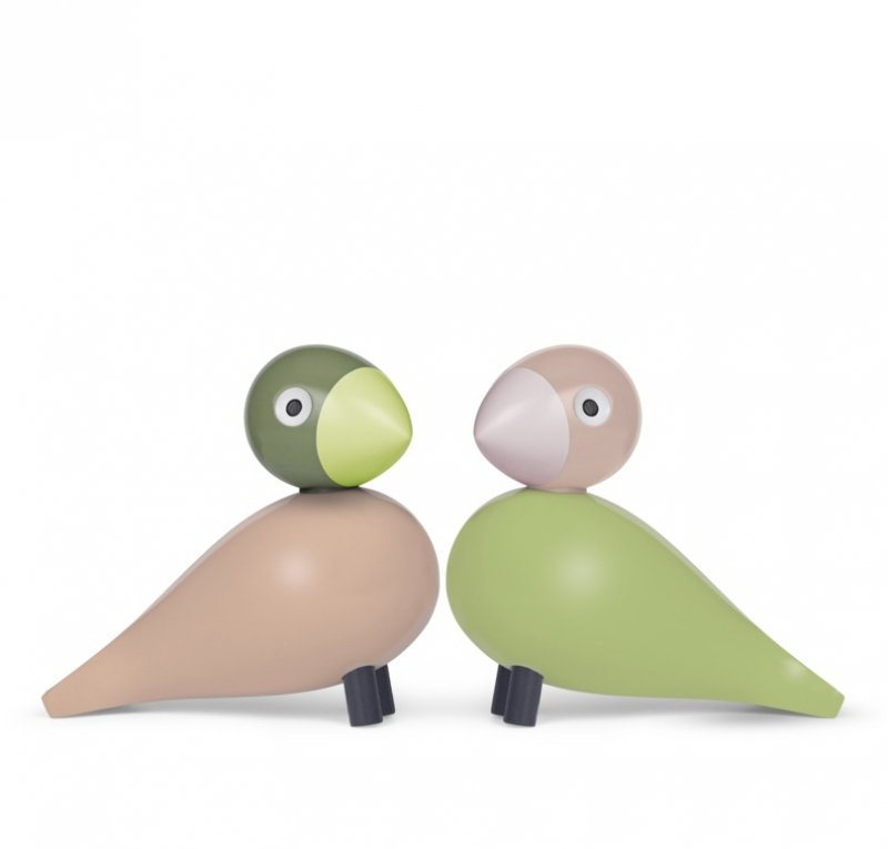 Kay Bojesen LOVEBIRDS Drewniane Zakochane Ptaszki 2 Szt. / Zielony i Różowy