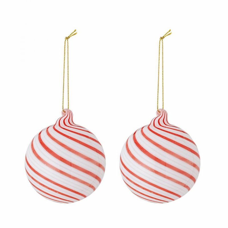 Bloomingville CHRISTMAS ZWIRL Szklane Bombki Choinkowe 2 Szt. / Biało - Czerwone