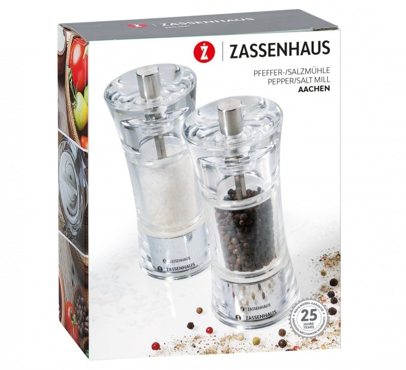 Zassenhaus AACHEN Młynek do Soli i Pieprzu - Zestaw 2 Młynków 14 cm Akrylowe