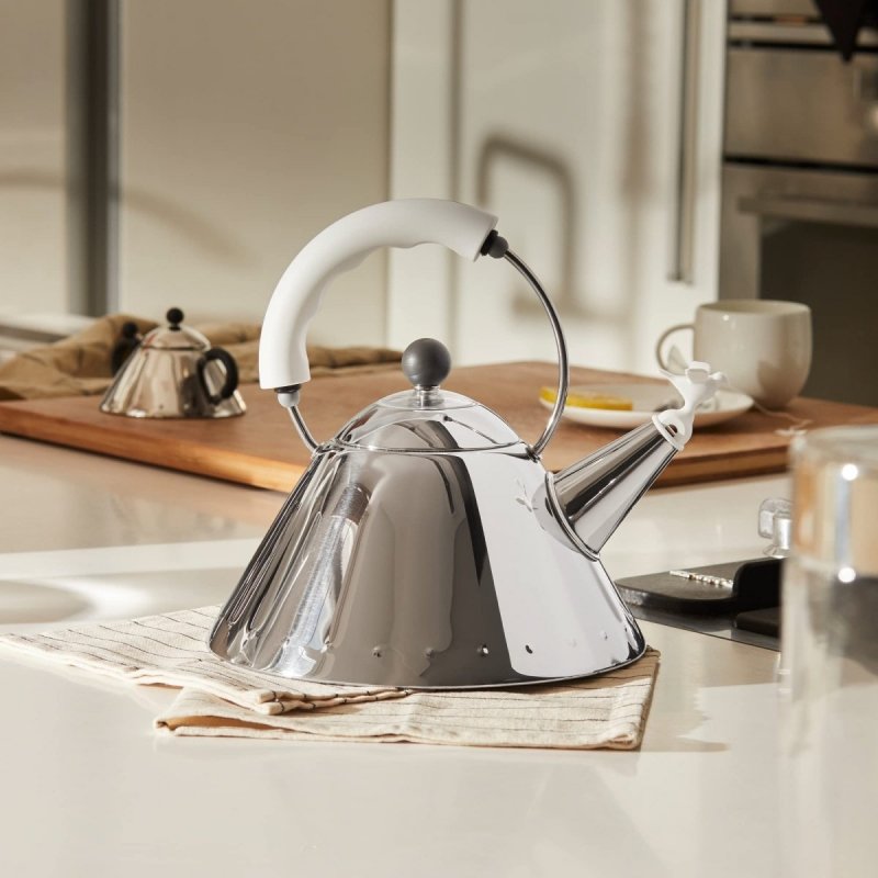 Alessi 9093 Stalowy Czajnik z Gwizdkiem Ptaszkiem 2 l / Biały