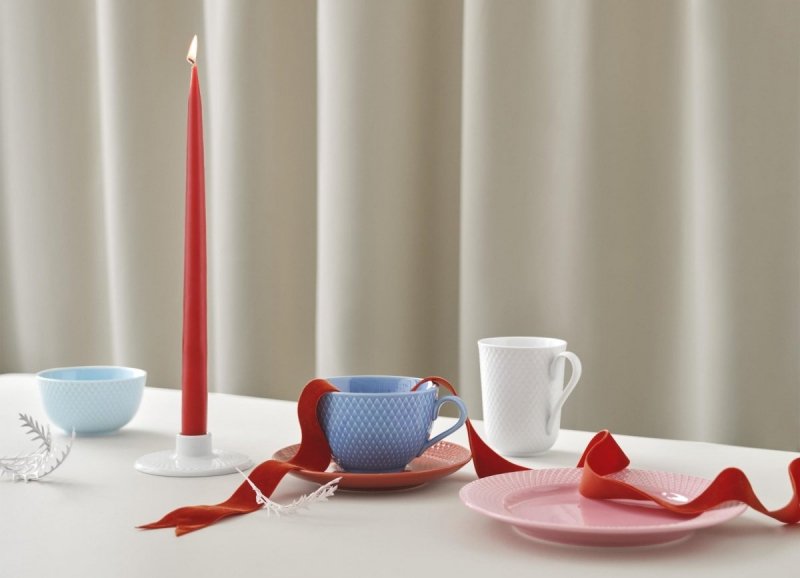 Lyngby Porcelain RHOMBE Filiżanka do Herbaty 390 ml Różowa z Żółtym Spodkiem