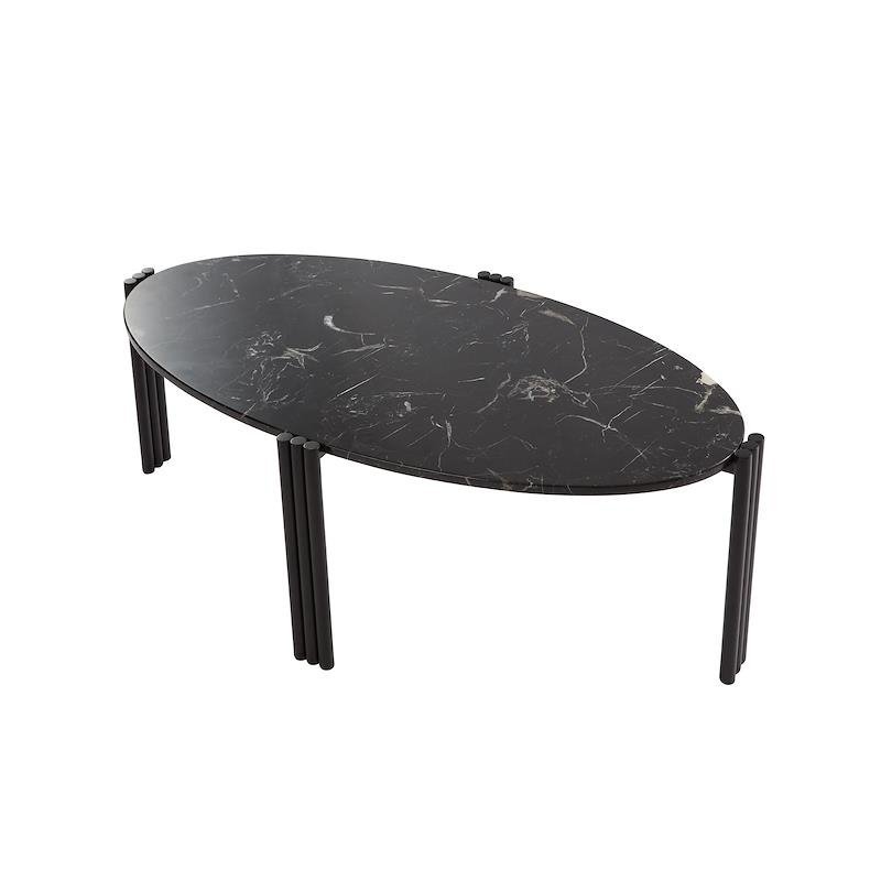 Aytm TRIBUS Owalny Stolik Kawowy 93 cm Czarny / Blat Czarny Marmur