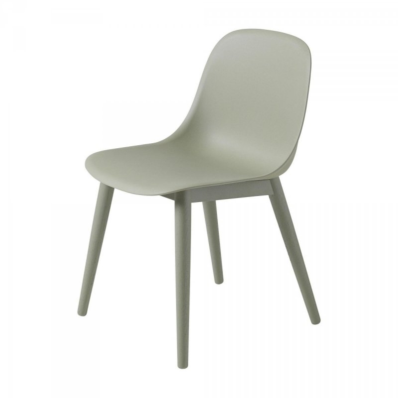 Muuto FIBER SIDE Krzesło z Drewnianą Ramą - Zielone Dusty Green