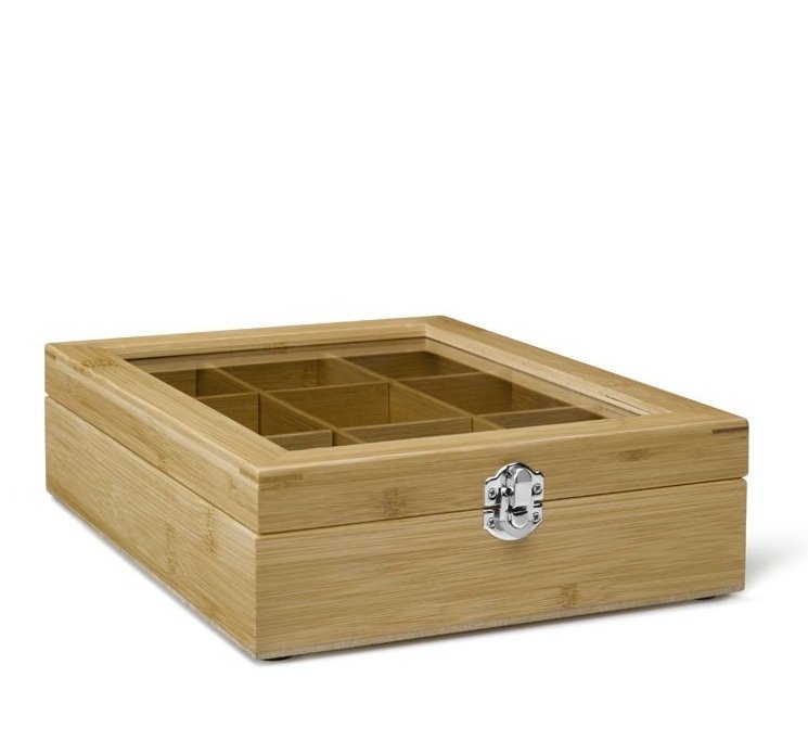 Bredemeijer TEA BOX Drewniany Pojemnik z Okienkiem na Herbatę w Saszetkach - 9 Przegródek / Naturalny