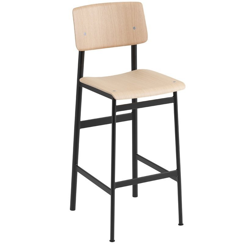 Muuto LOFT Hoker - Stołek Barowy 75 cm Czarny/Dębowy