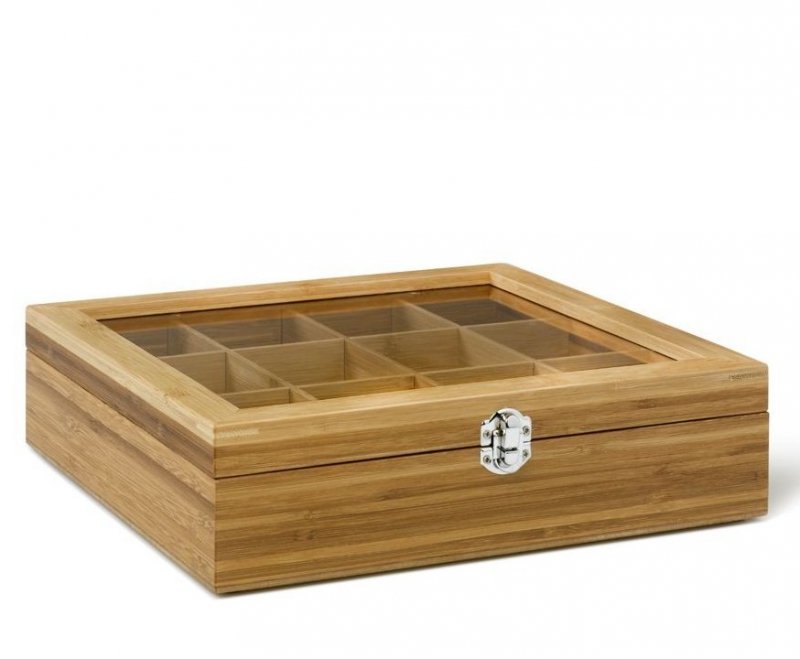 Bredemeijer TEA BOX Drewniany Pojemnik z Okienkiem na Herbatę w Saszetkach - 12 Przegródek / Naturalny