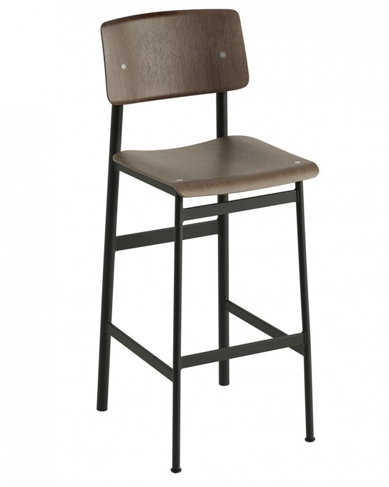 Muuto LOFT Hoker - Stołek Barowy 75 cm Czarny / Siedzisko Ciemnobrązowe