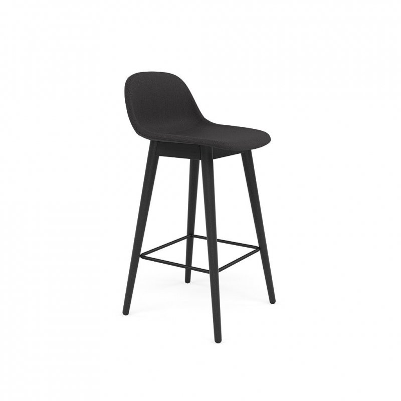 Muuto FIBER Hoker z Oparciem - Stołek Barowy 65 cm Czarny / Siedzisko Tapicerowane - Czarny