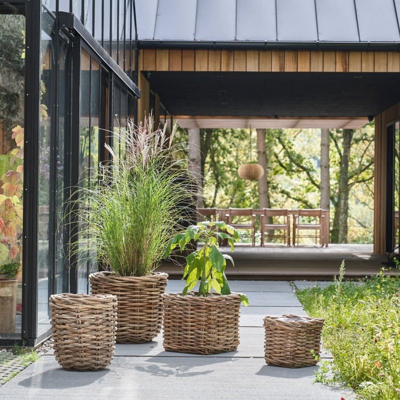 Villa Collection SCANDI Donica do Kwiatów - Zestaw 2 Kwadratowych Donic Rattanowych - Naturalny