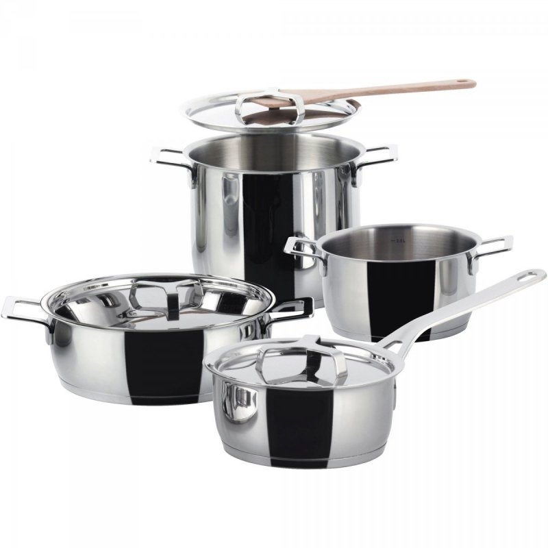 Alessi POTS &amp; PANS Komplet do Gotowania - Zestaw Garnków 7 El. Srebrny
