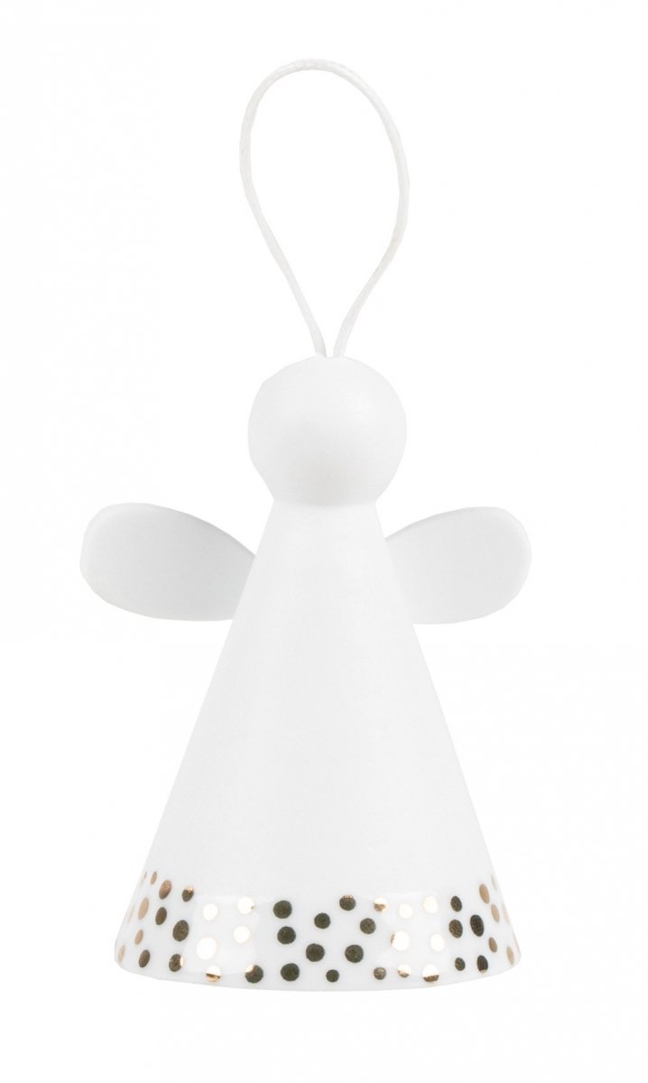 Rader CHRISTMAS Porcelanowa Zawieszka Świąteczna Anioł Dzwoneczek - Biały w Złote Kropki