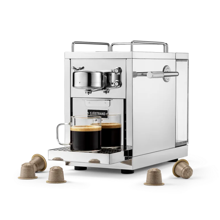 Sjöstrand THE ORIGINAL 2.0 Stalowy Ekspres do Kawy w Kapsułkach / Srebrny Polerowany (Kompatybilny z Nespresso)