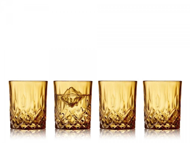 Lyngby Glass SORRENTO Kolorowe Szklanki do Drinków, Whisky 320 ml 4 Szt. / Żółte
