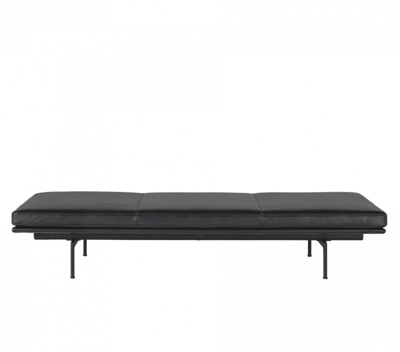 Muuto OUTLINE Leżanka 200 cm Skóra Czarna / Nogi Czarne