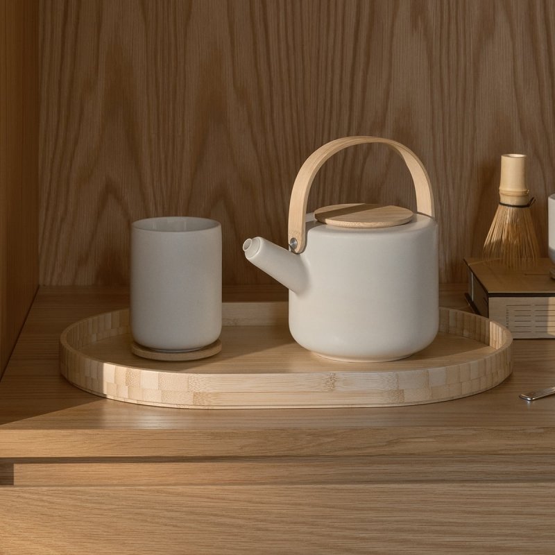 Stelton THEO Kubek z Podstawką Bambusową 250 ml / Piaskowy