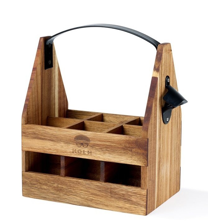 Holm WOODEN Drewniana Skrzynka z Otwieraczem na Butelki Piwa / Oliwy / Przypraw