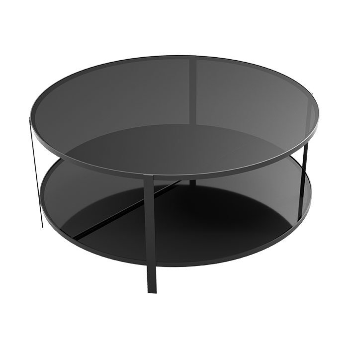 Aytm FUMI Okrągły Stolik ze Szklanym Blatem 90 cm - Czarny